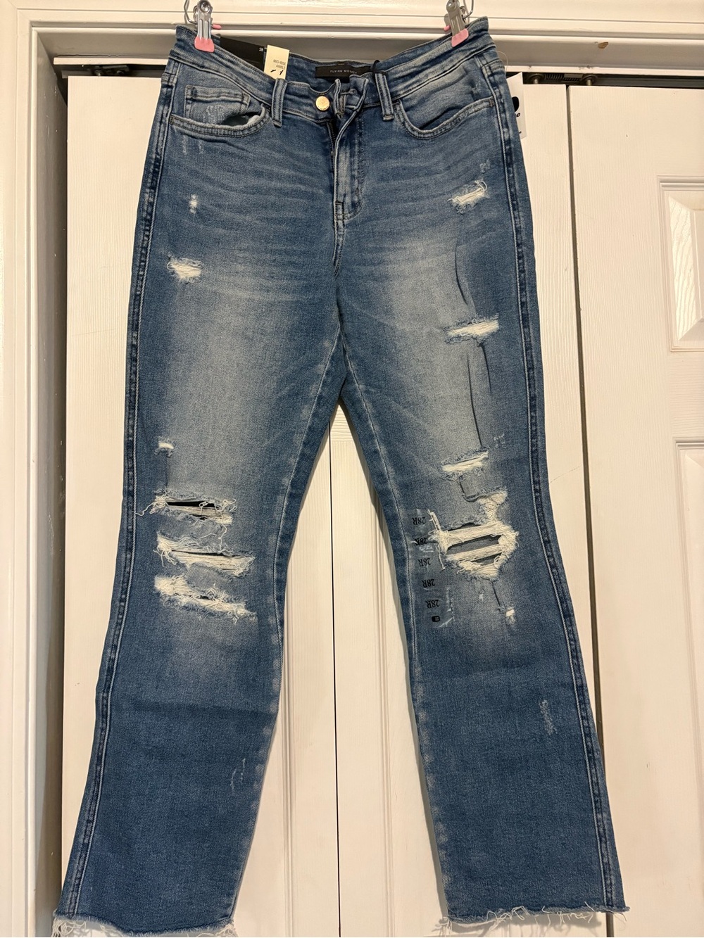 Flying Monkey Distressed Medium Blue Straight Leg Jeans